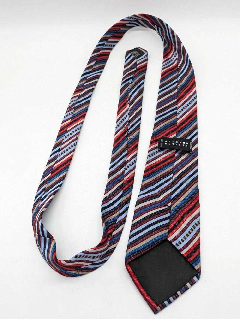 Bergamo New York Red Cream Blue Striped Silk Men's Neck Tie